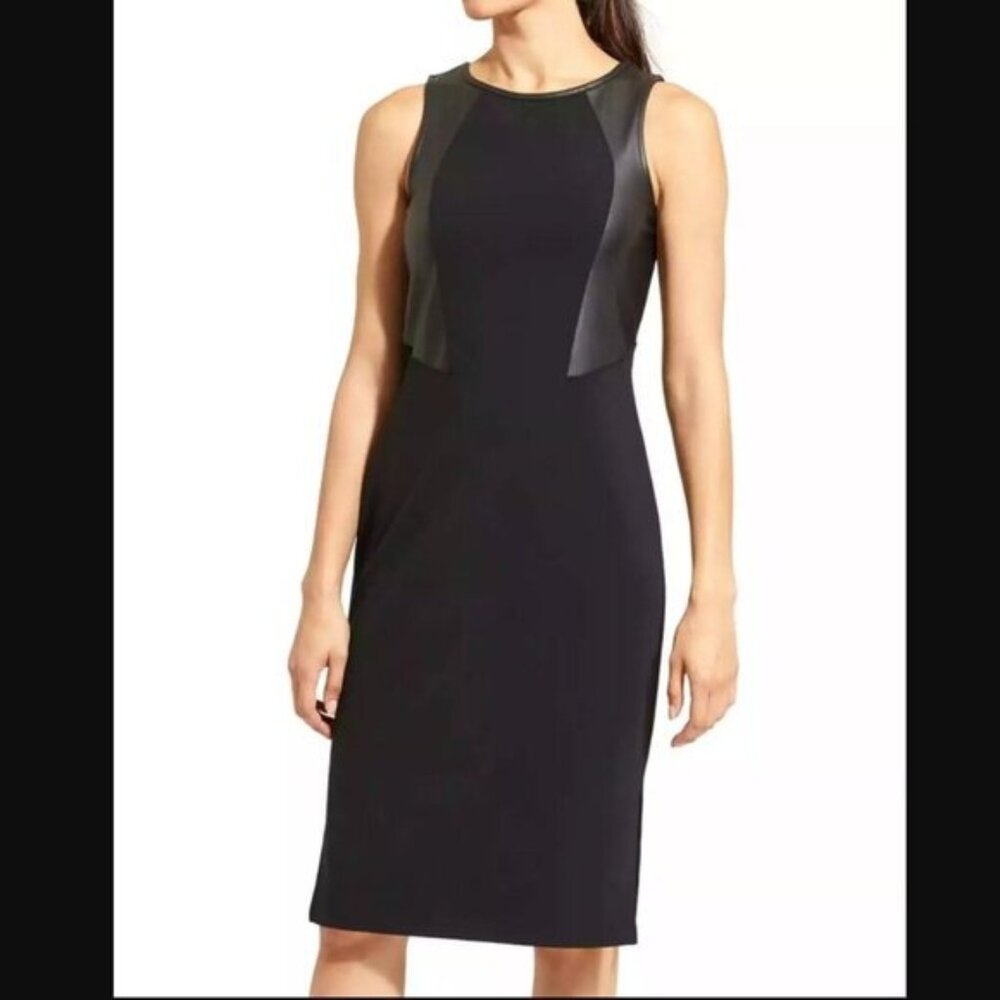 Athleta Black Ponte Faux Leather Night On The Town Dress Women's Size XS